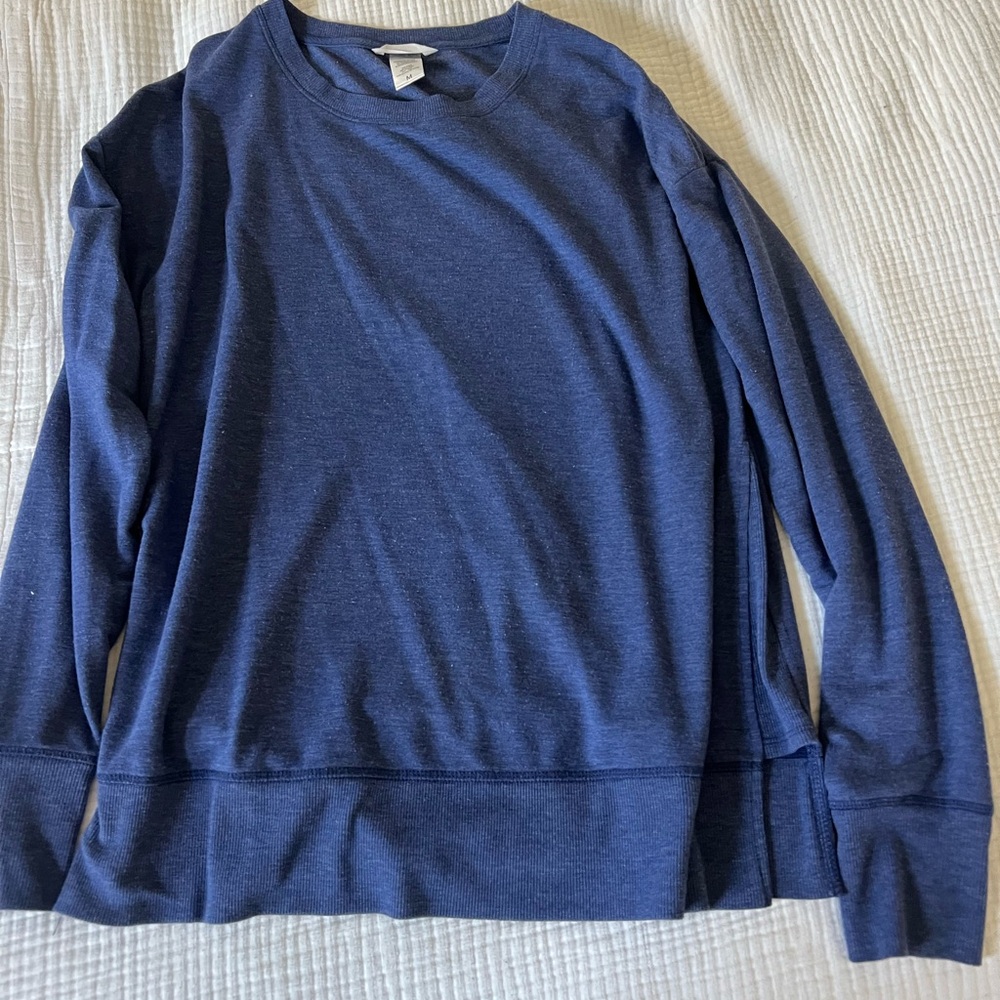 Navy Blue Crewneck Sweater with Ribbed Details